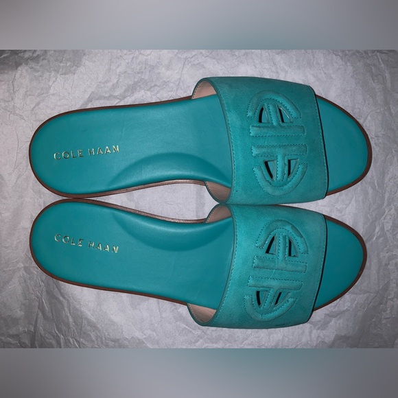 Cole Haan Flynn slide in turquoise suede. Size 10B. Worn once, no box. - Picture 2 of 6